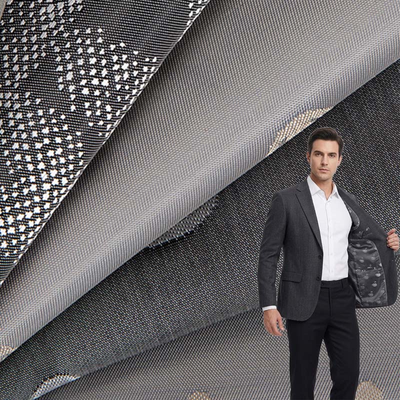 Tessuto di fodera jacquard misto viscosa poliestere